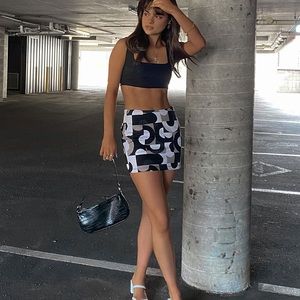 motel ima retro print mini skirt